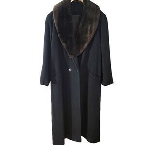 Talbots Full Length Lined Wool Coat Black Brown 16 - Women's Outdoor